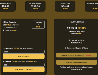 My Busd Crops Farmer Results I invested 400 Busd